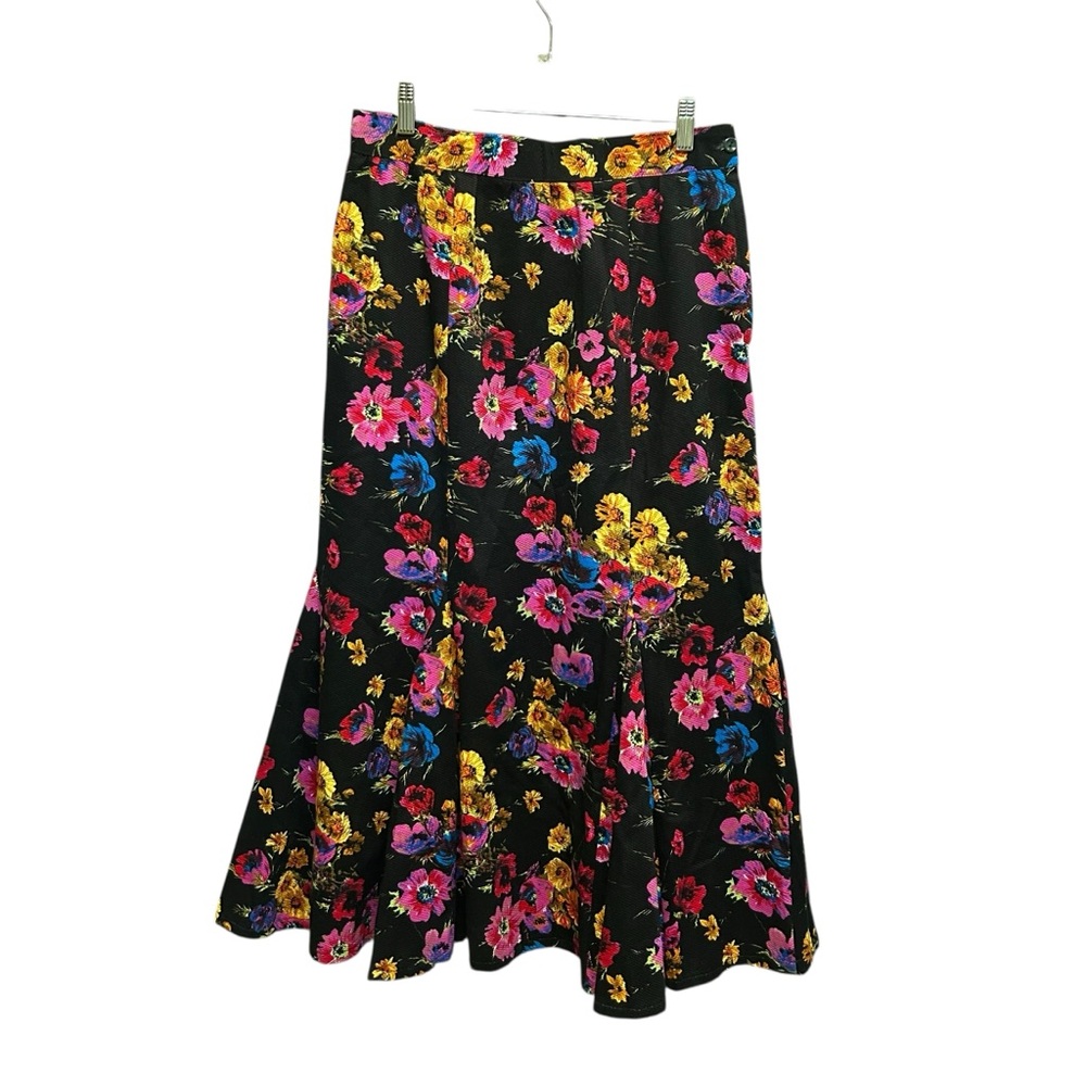 Handmade Vintage Style Floral Midi Maxi Skirt Black Multicolor A-Line Size M